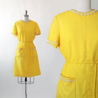 Carlye Linen dress | Vintage 60s Moygashel Linen studded dress | 1960s Sibonne woven linen MOD dress 