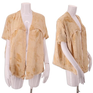 20s silk velvet pheasant print top  /  vintage Art Deco 1920s flocked flapper jacket top 30s 