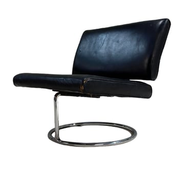 Mid Century Leather and Stainless Steel Cantilever Lounge Chair, 1960