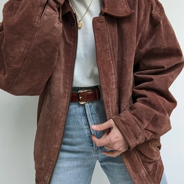 Vintage Mahogany Suede Bomber Jacket