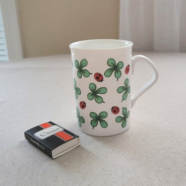 LADY BUG coffee mug Porcelain SHAMROCK tea cup St Patrick's Day gift Cottagecore decor 