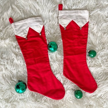 Vintage Red And White Felt Stocking With Jingle Bells // Vintage Christmas Decor // Perfect Gift 