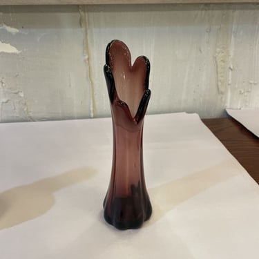 Mid Century Swung Glass Purple Vase 9 inches tall