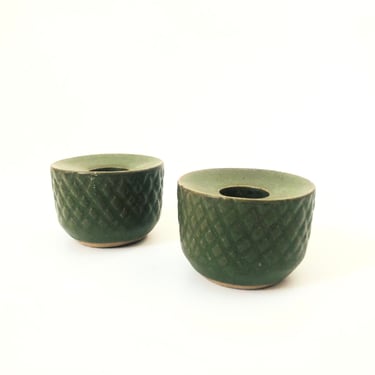 Green Pottery Candle Holders - Set of 2 