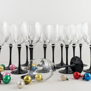 Vintage Black Stemmed Wine Glasses, Luminarc Made in France, Red and White Wine Glassware 