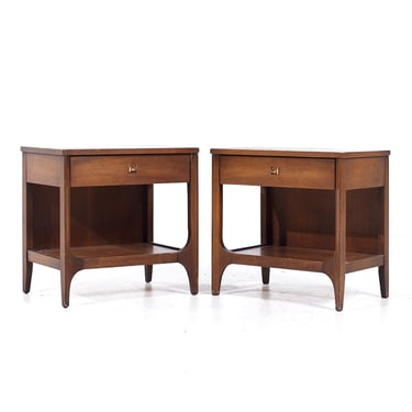 Broyhill Brasilia Mid Century Walnut Nightstands - Pair - mcm 