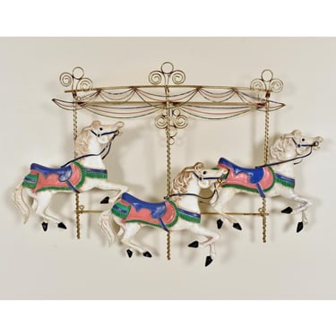 Nineteen-Laties Curtis Jere Carousel Horses Metal Wall Sculpture, Signed & Dated, 1987 