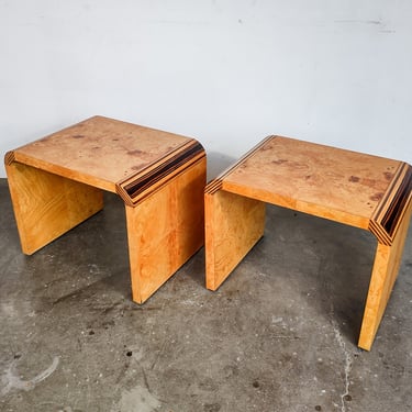 Pair of Vintage Burl Wood Waterfall End / Side Tables by Henredon 