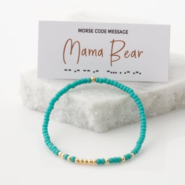 Mama Bear Morse Code Bracelet By LEILA Jewelry Shop, Beaded Stretch Bracelet with a Hidden Message 