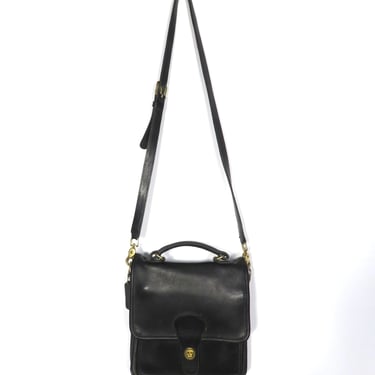 Vintage Coach Satchel Station Bag Black Leather Breifcase Style Turn Lock Crossbody Bag 