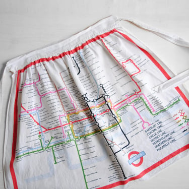 Vintage London Tube Linen Apron, London Underground Metro Apron Map 