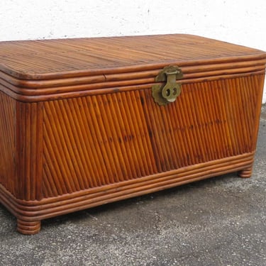 Hollywood Regency Bamboo Rattan Blanket Chest Trunk Coffee Table 5341