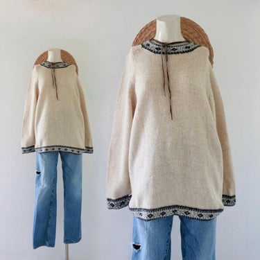 alpaca pullover sweater - m - vintage unisex womens cream beige gray long sleeve wool minimal boho 