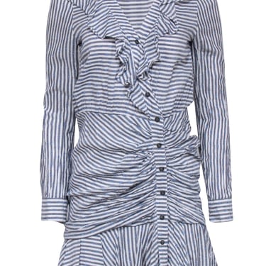 Veronica Beard - White & Blue Striped Ruffled Dress w/ Swiss Dot Detailing Sz 6