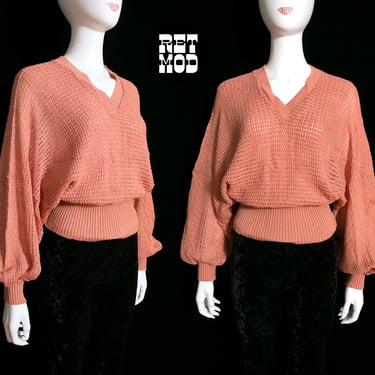 Fab Vintage 70s 80s Peachy Beige Sweater with Balloon Sleeves by Pure Gould 