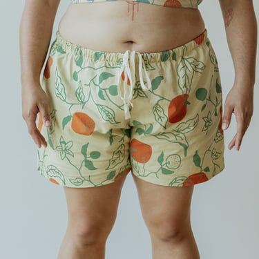 Organic Citrus Shorts, Oranges Print, Pocket Short, Hemp Cotton Pattern Clothing 