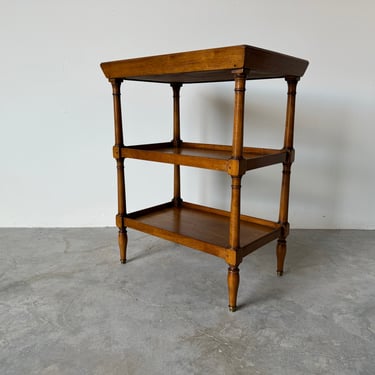 Vintage Baker Style Walnut Three - Tier Side Table 