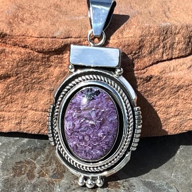 Ray Bennett ~ Vintage Navajo Large Sterling Silver and Charoite Purple Oval Stone Pendant 44 Grams 