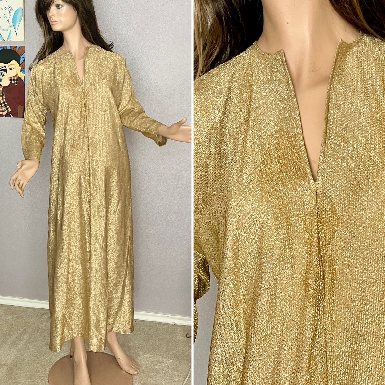 slim fit dress slacks Unique Vintage Teal Sequin Burton Caftan Dress