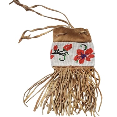 Copied - Antique Native American Embroidered Pouch Shoshone Plains Indians Suede Medicine Bag 