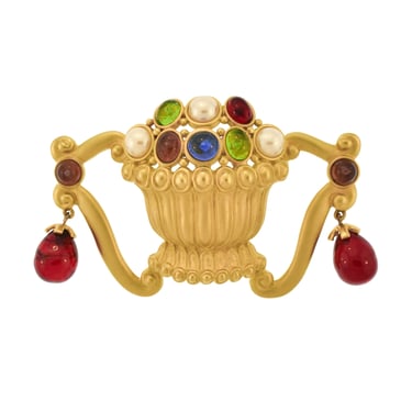 Karl Lagerfeld Vintage Rare French 'Fruit Bowl' Multicolor Glass & Pearl Statement Brooch