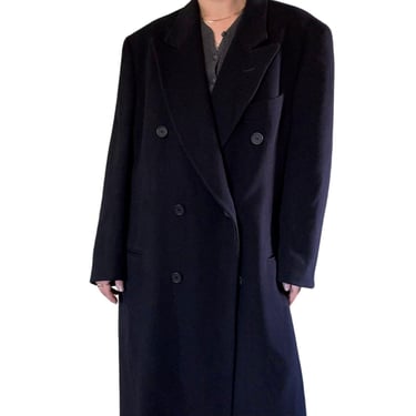 Vintage Giorgio Armani Mens Navy Blue Cashmere Wool Double Breasted Trench Coat 