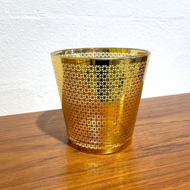 Vintage Glass Ice Bucket with Gold Design 