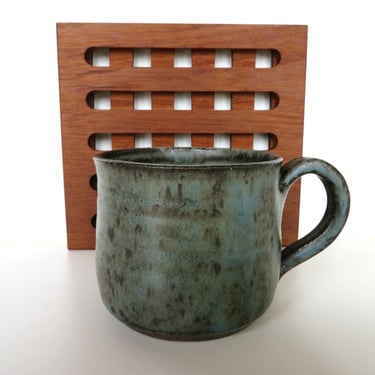 Vintage Studio Pottery Mug in Teal Blue, Hand Crafted 8 oz Stoneware Coffee Cup 