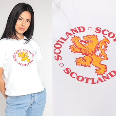 Scotland T-Shirt 80s Scottish Royal Banner Shirt Lion Rampant Graphic Tee Retro Tourist Travel Top Single Stitch White Vintage 1980s Large L 