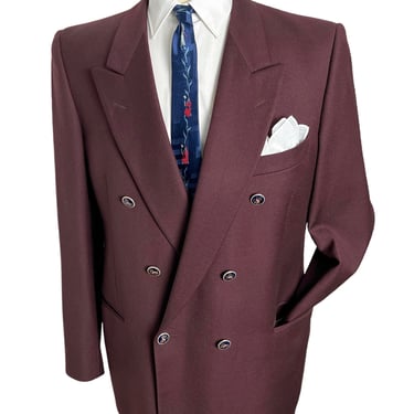 Vintage MADE IN ITALY Wool Double-Breasted Burgundy Blazer ~ size 40 to 42 R ~ jacket / sport coat ~ 