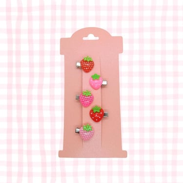 Strawberry Hair Clip Set - Cute Mini Strawberries Barrettes or Bobby Pins - Summer Fruit Kawaii Aesthetic 