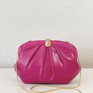 Pink Leather Snakeskin Trim Bag