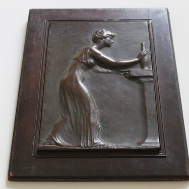 Victor David Brenner 1904 Bronze Plaque VDB Woman Reaching For A Vase 