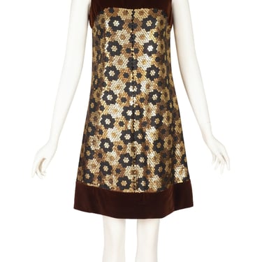 Bernard Perris 1960s Vintage Space Age Floral Sequin Velvet Dress Sz XS S 