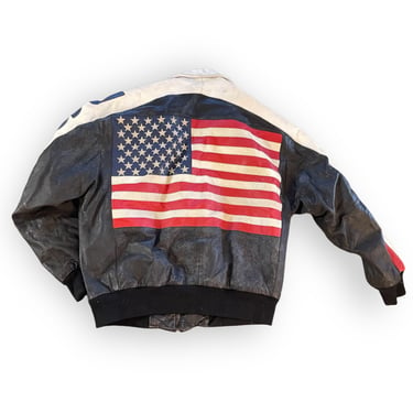 Genuine leather American flag bomber jacket 