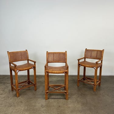 Woven leather and bamboo stools- set of three 