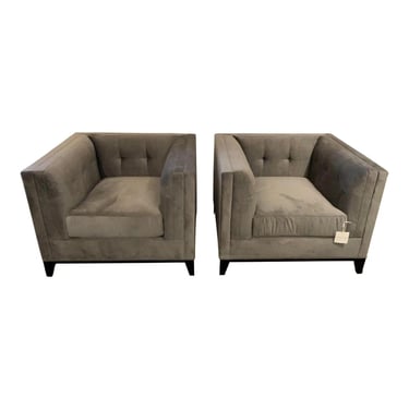 Caracole Modern Tufted Gray Velvet Grace Club Chairs Pair