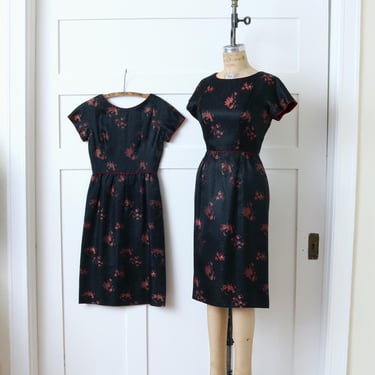 NOS vintage 1960s silk cocktail dress • 2 sizes available • red & black Chinese brocade tailored dress 