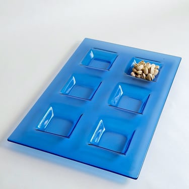 Postmodern Cobalt Glass Snack Platter, 1990’s 