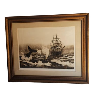 Jack Coughlin Art 1977 Etching First Sighting COA Signed Whaling Ship Schooner 