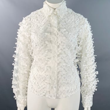 CYNTHIA ROWLEY Size L White Polyester Floral Lace Button Up Shirt