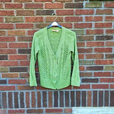 Vintage 1990's / Y2K Green Cable Knit Cardigan Sweater 