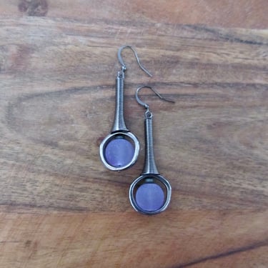 Mid century modern earrings lavender frosted glass and gunmetal earrings 