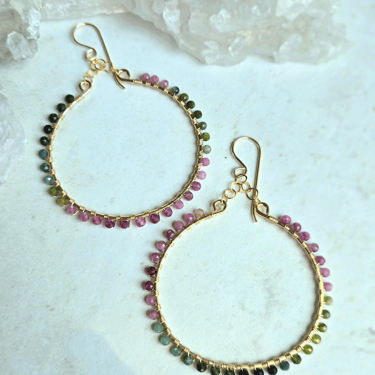 James + Jezebelle | Watermelon Tourmaline Wrapped Hoops