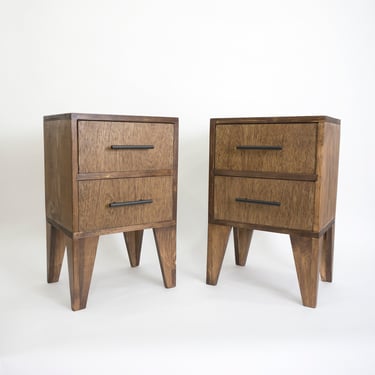 Pair of solid wood nightstands with 2 large drawers, Set of 2 Wood End Tables with storage - Walnut 