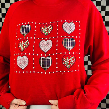90s Vintage Heart Patchwork Graphic Sweatshirt