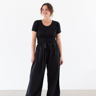 Vintage 24-38 Waist Black Drawstring Easy Pant | High Waist Cotton Canvas Pants | Balloon Lounge | M L XL | P161 