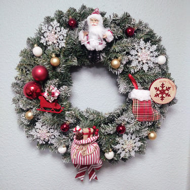 20" Handmade Christmas Holiday Winter Wreath "Santa Claus" 