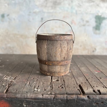 Antique Oak Staved Painters Keg Bucket 