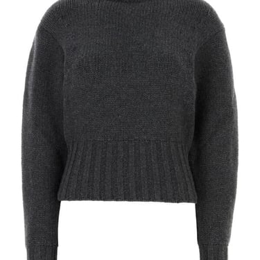 Alexander Mcqueen Women Melange Dark Grey Stretch Wool Blend Sweater